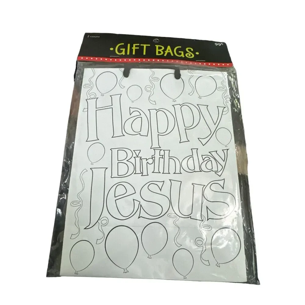 Happy‎ Birthday Jesus NEW Gift Bags (4) Can Be Colored Christmas Holiday Church